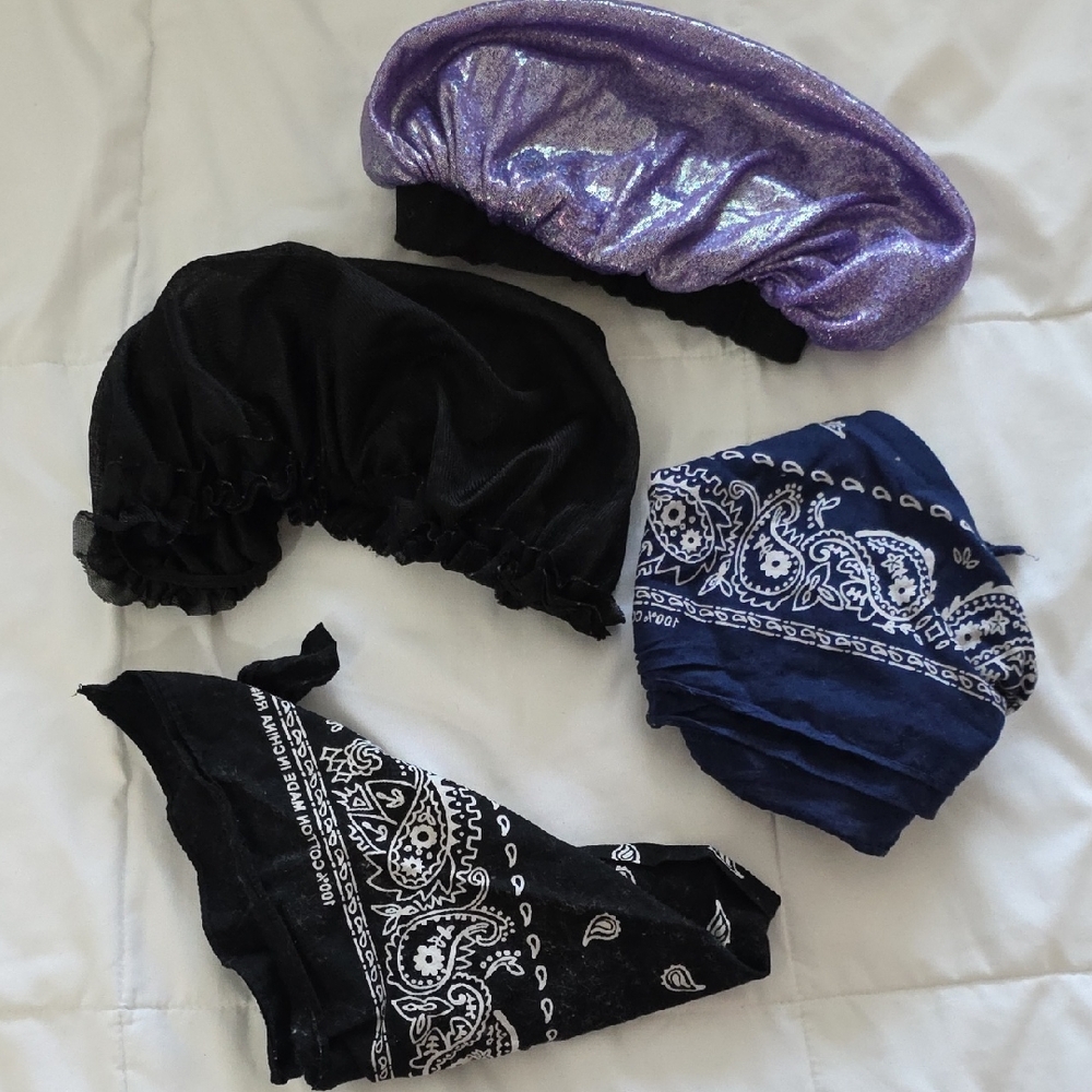 Set of Hair Accessories in Purple, Black, and Blue